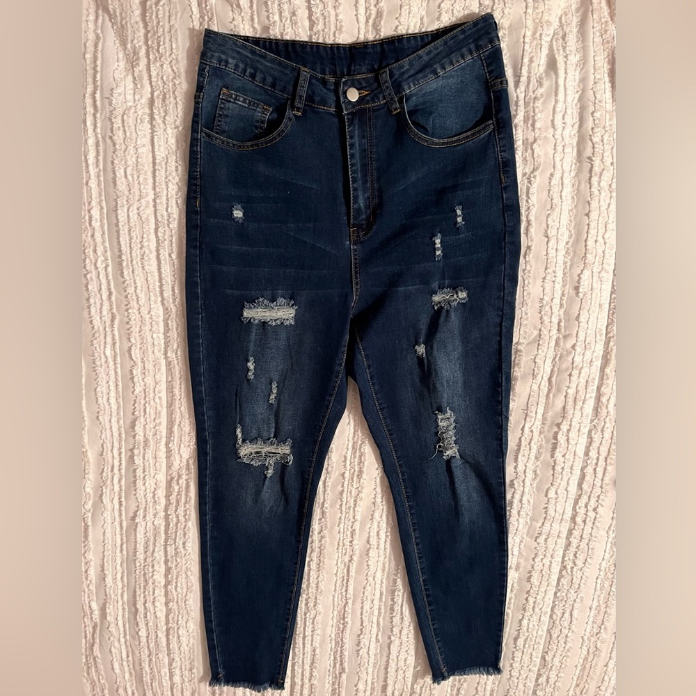 Distressed, indigo, jeans 0XL SHEIN